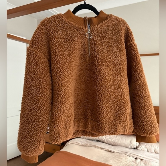 J.O.A. Sweaters - J.O.A Teddy Fur Pullover Sweater Jacket | Tan Brown | Size Medium